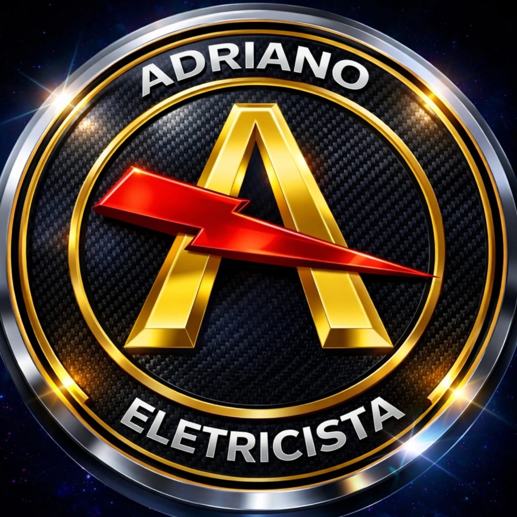 Logo Adriano Eletricista — letra A dourada com raio vermelho e texto no anel